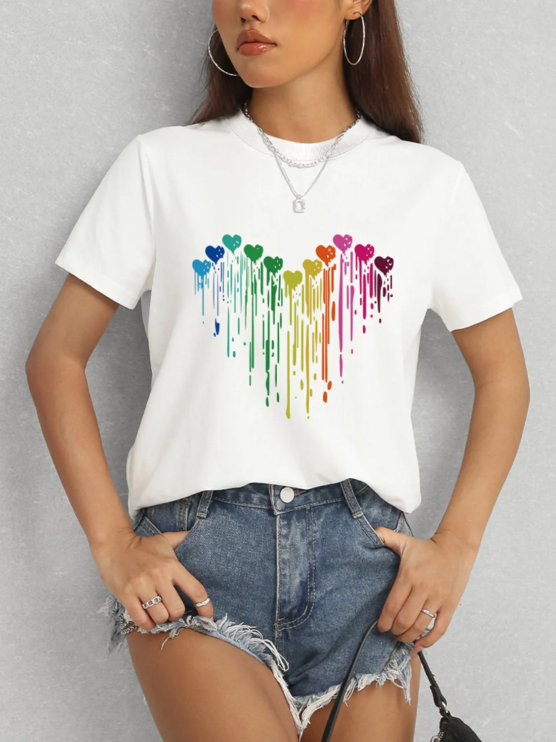 ❤️ Heart Round Neck Short Sleeve T-Shirt ❤️
