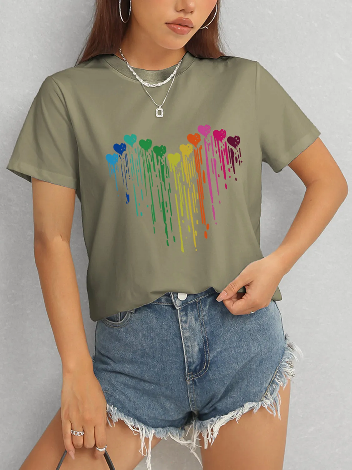 ❤️ Heart Round Neck Short Sleeve T-Shirt ❤️