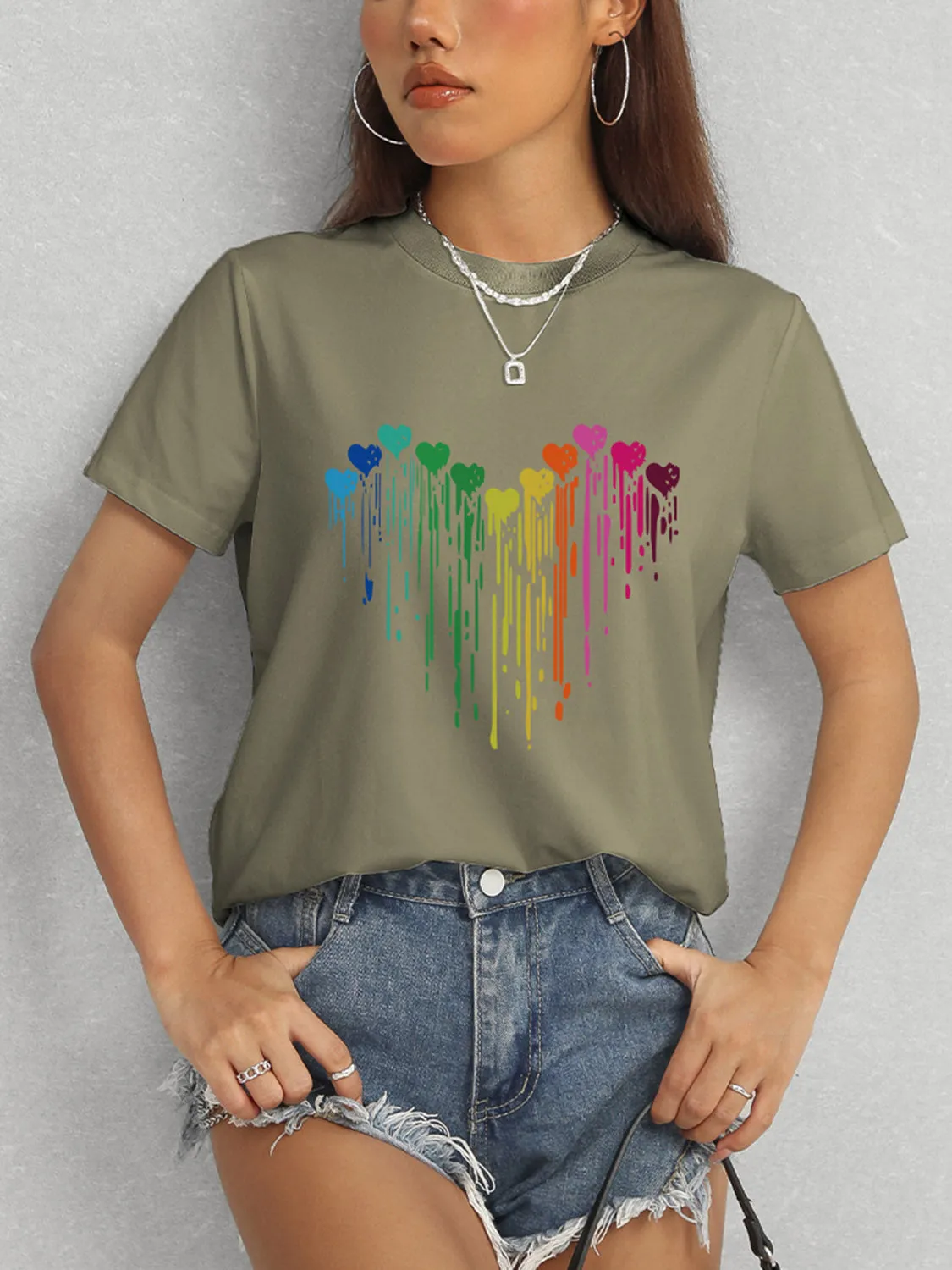 ❤️ Heart Round Neck Short Sleeve T-Shirt ❤️