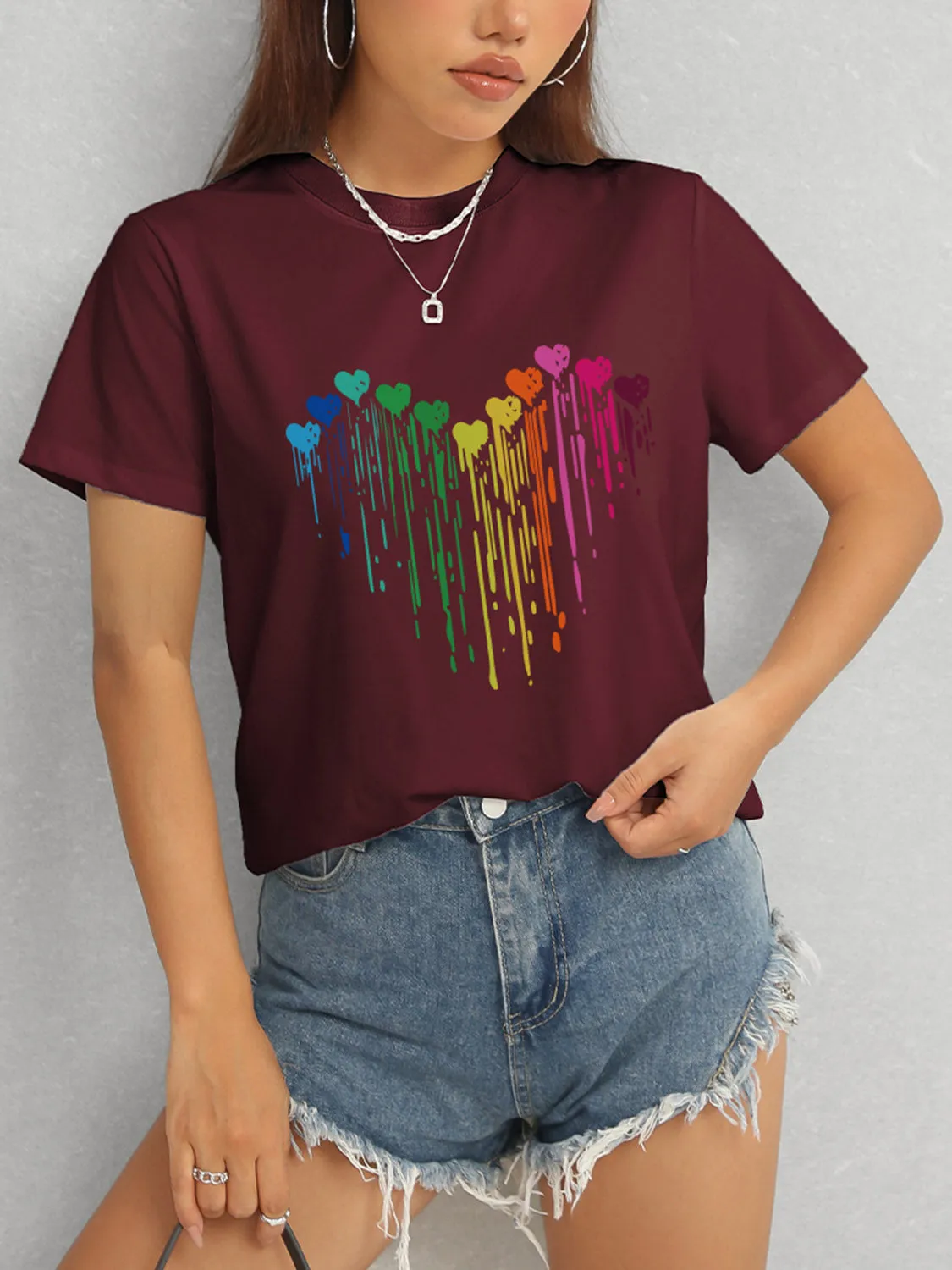 ❤️ Heart Round Neck Short Sleeve T-Shirt ❤️