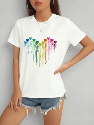 ❤️ Heart Round Neck Short Sleeve T-Shirt ❤️
