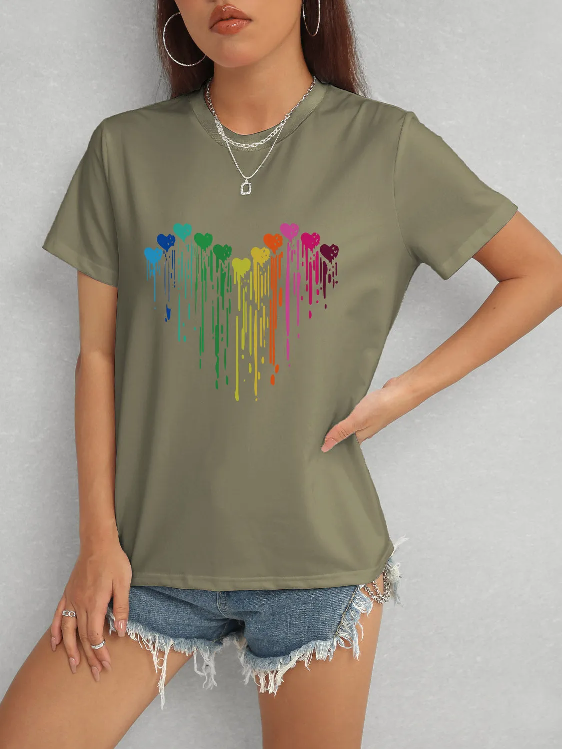 ❤️ Heart Round Neck Short Sleeve T-Shirt ❤️