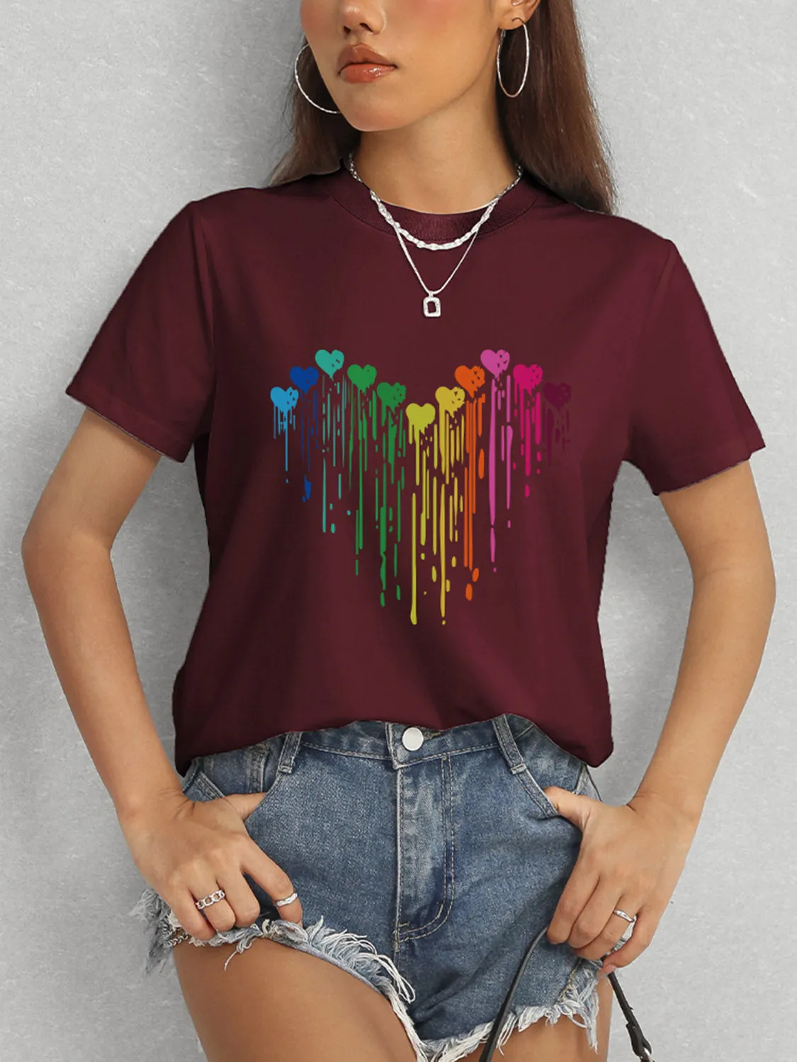 ❤️ Heart Round Neck Short Sleeve T-Shirt ❤️