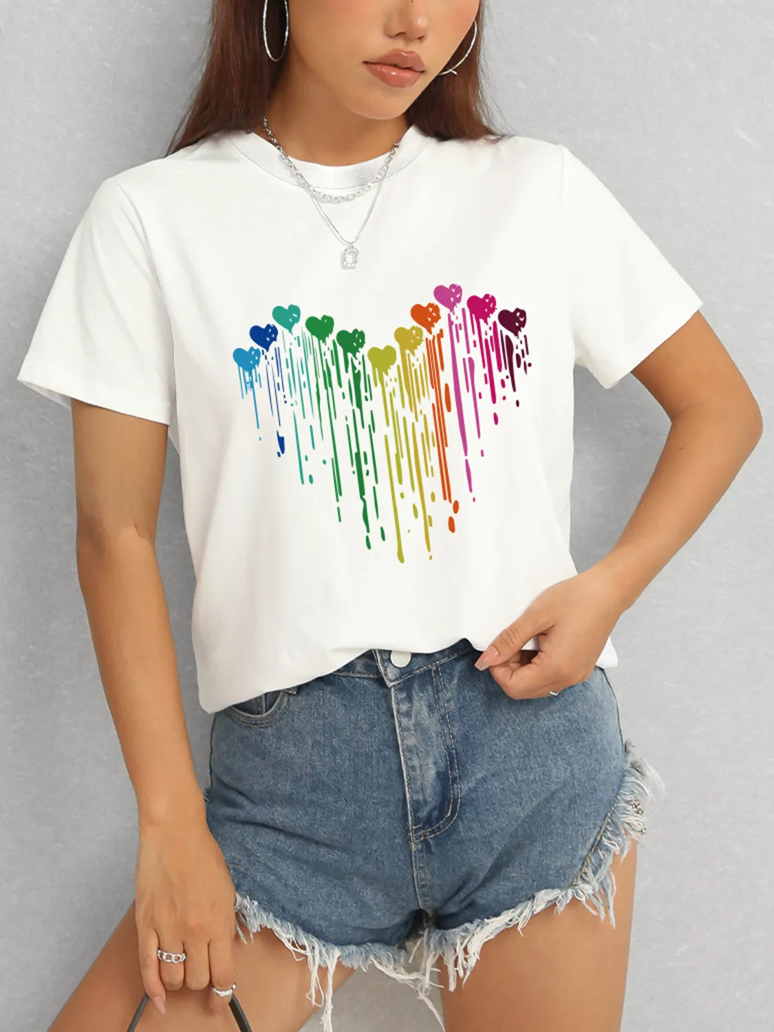 ❤️ Heart Round Neck Short Sleeve T-Shirt ❤️