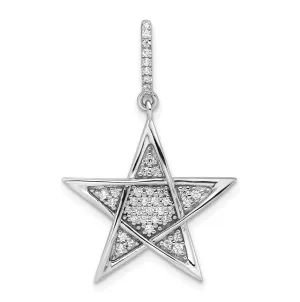 14k White Gold Polished Finish 0.236CT Diamond Star Design Charm Pendant