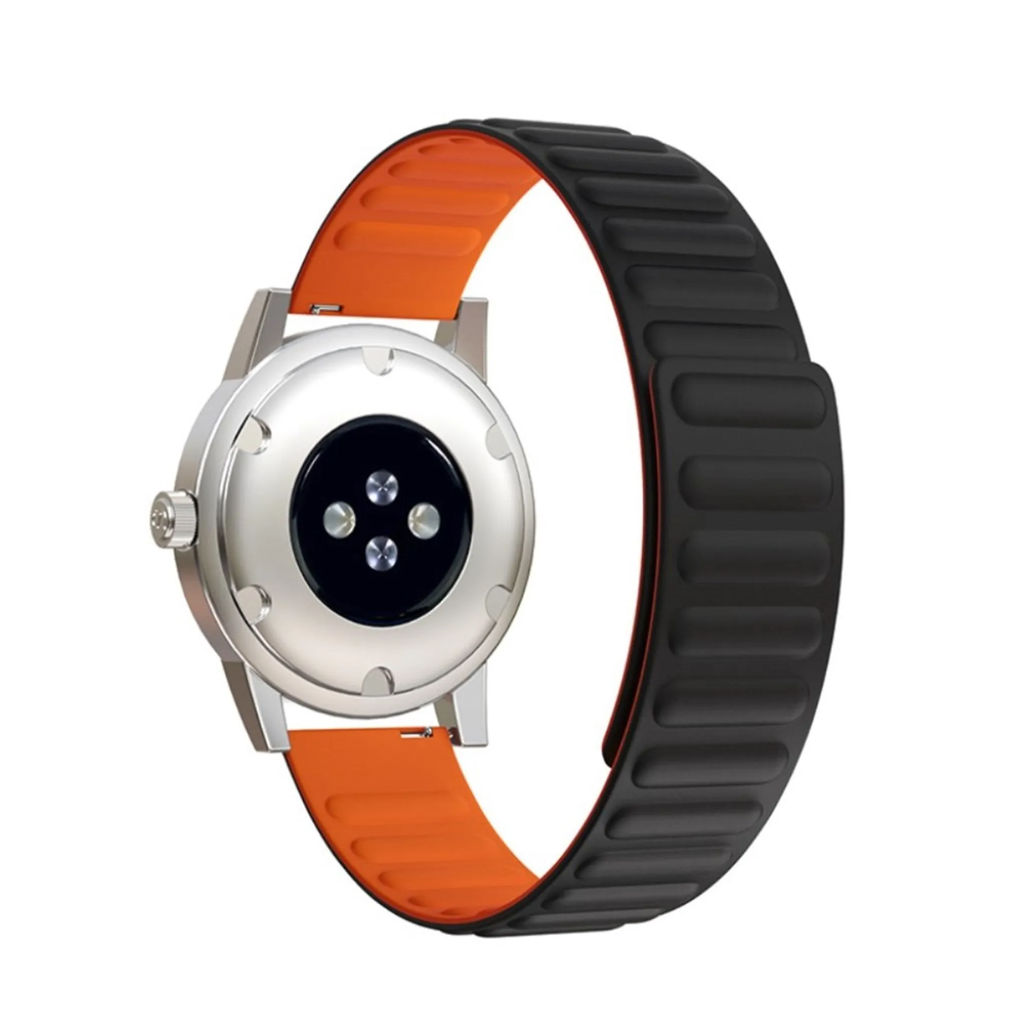 20mm Universal flexible silicone watch strap - Black / Orange