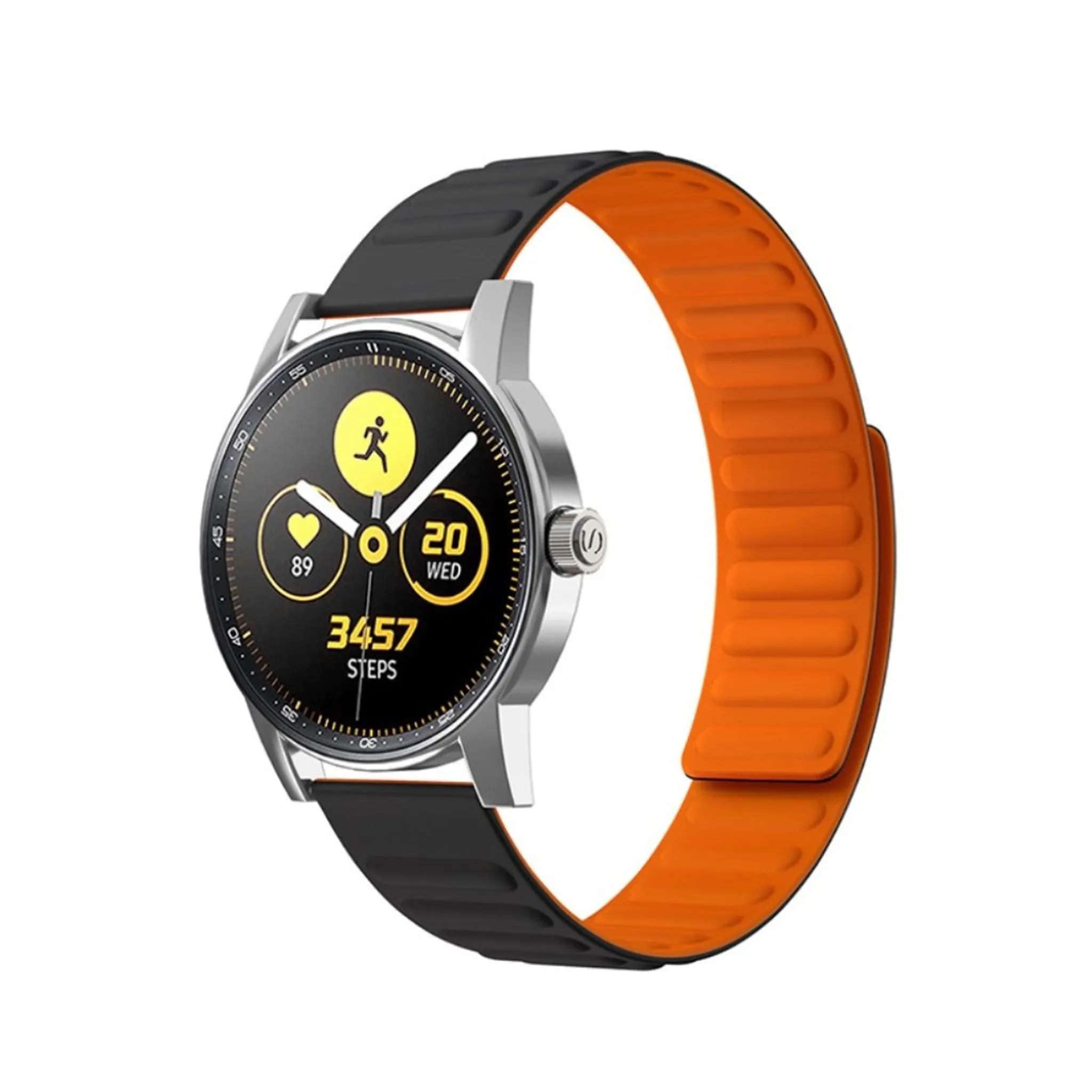 20mm Universal flexible silicone watch strap - Black / Orange