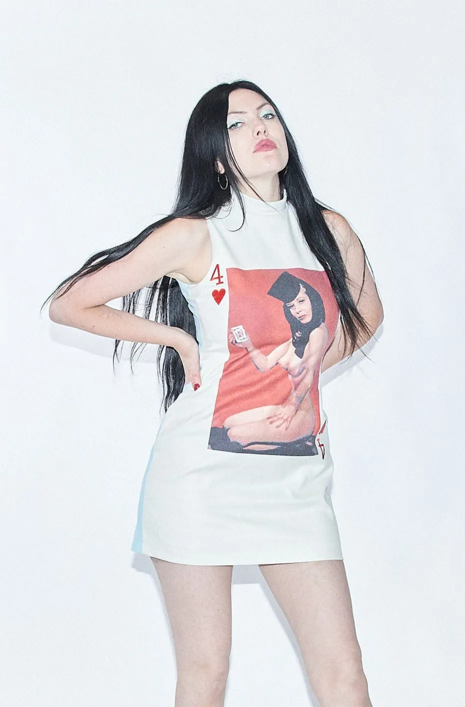 4 of Hearts Nudie Card Mockneck Mini Dress
