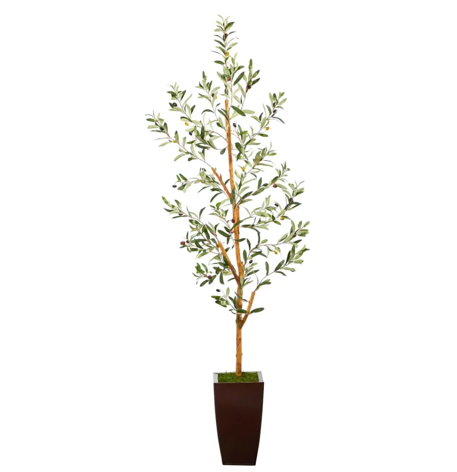 5.5' Artificial Olive Tree in Bronze Metal Planter - Low Maintenance, Life-Like & Vibrant Silk Trees For Busy People.
