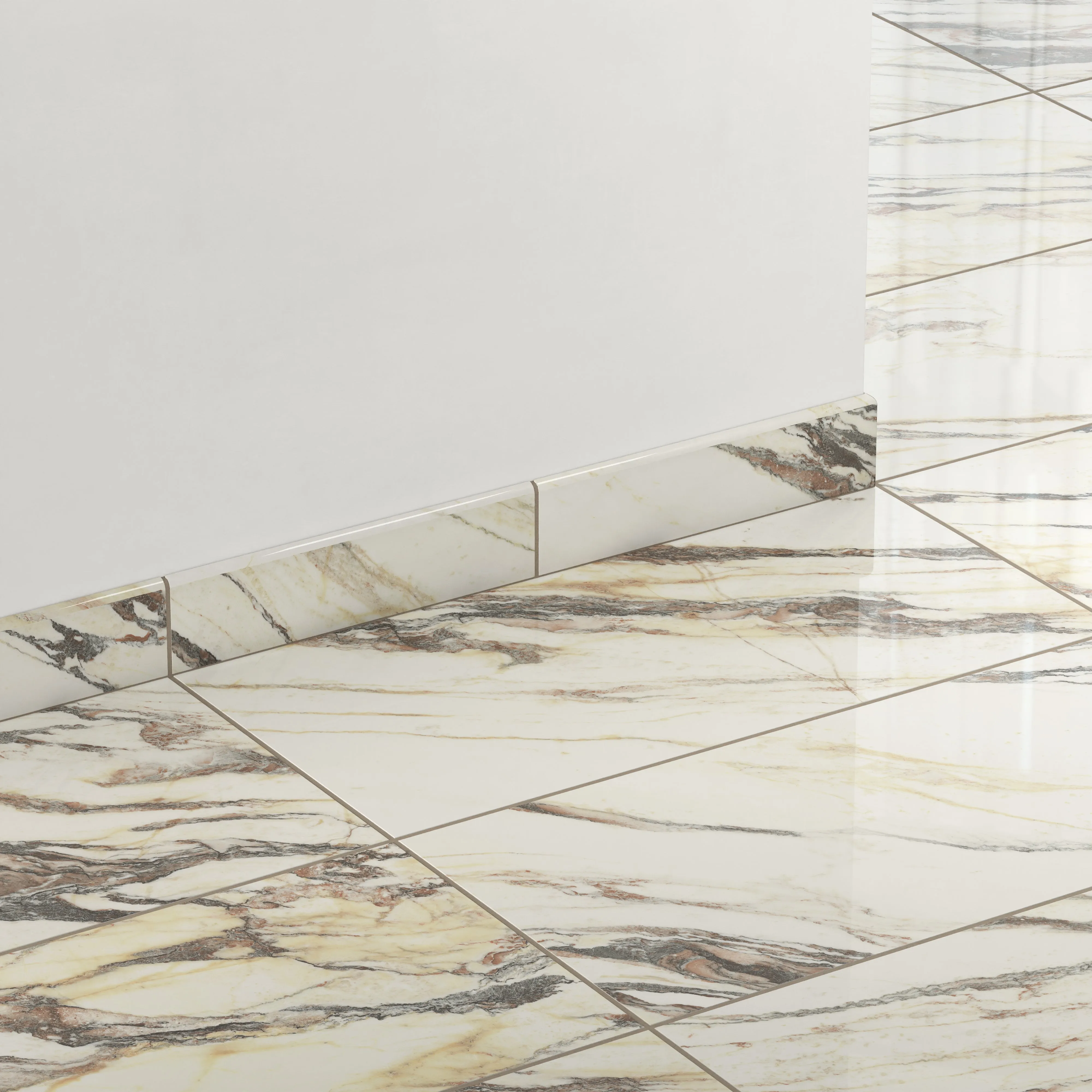 Aniston 3x12 Polished Porcelain Bullnose Tile in Calacatta Viola