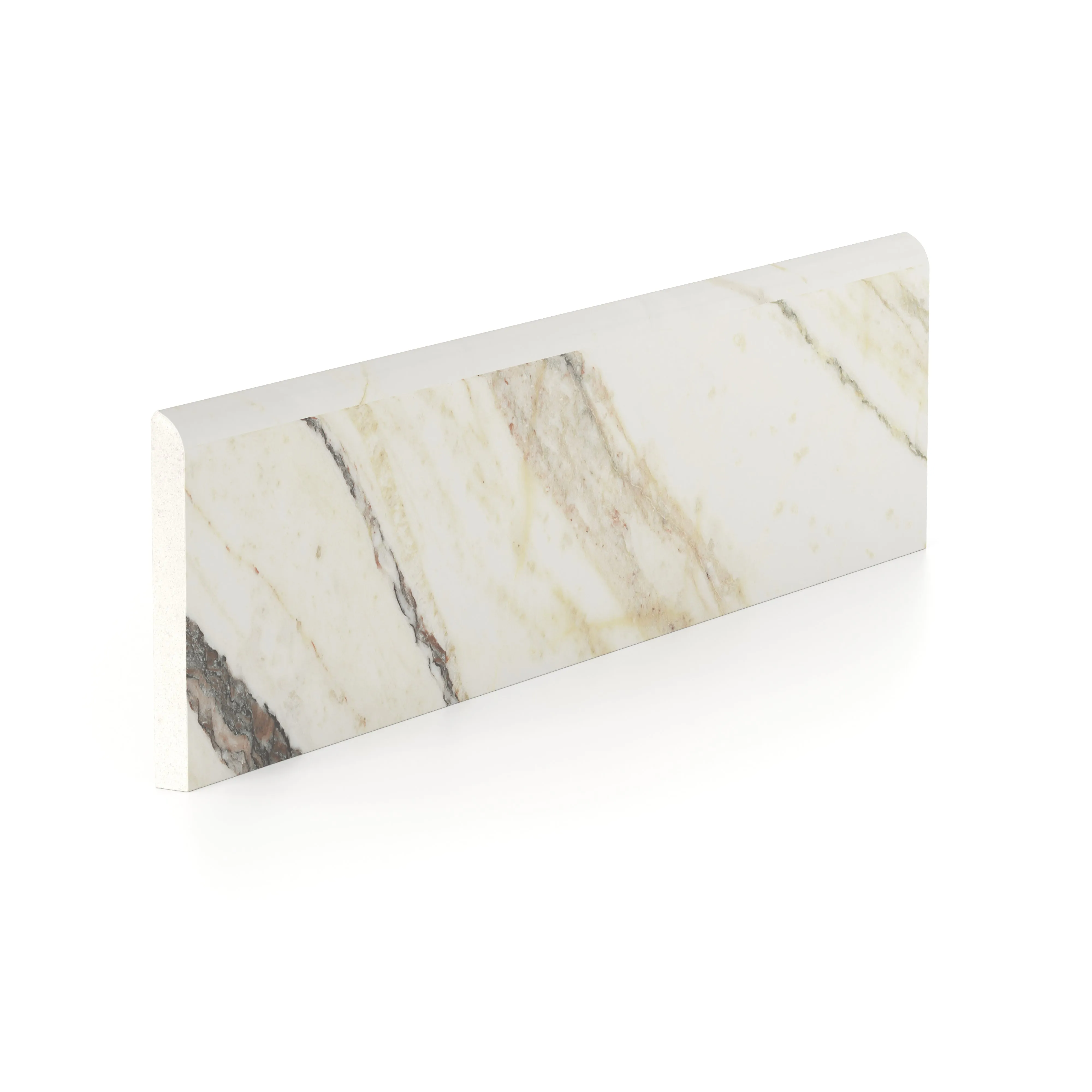 Aniston 3x12 Polished Porcelain Bullnose Tile in Calacatta Viola