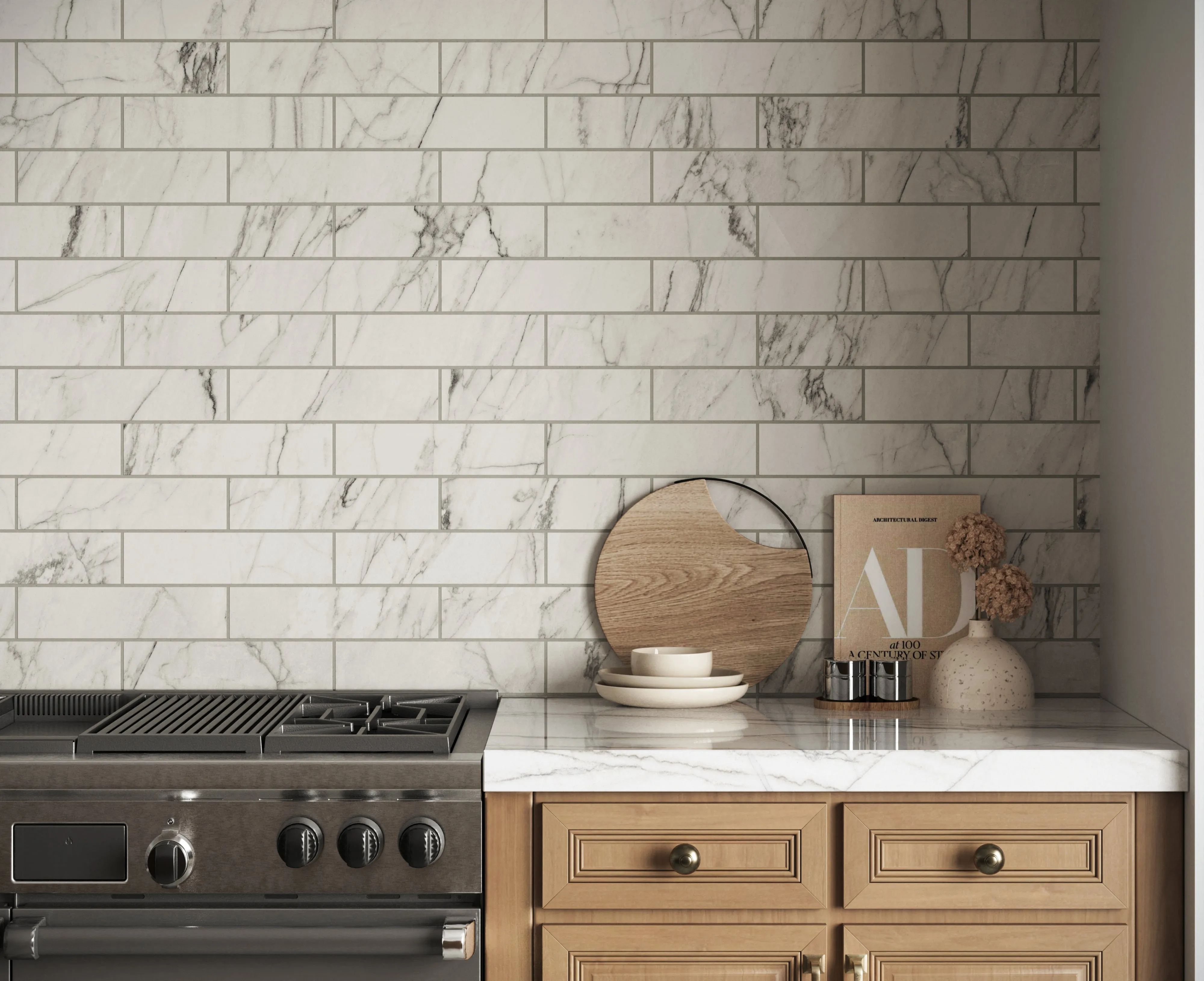 Aniston 3x12 Polished Porcelain Tile in Calacatta Quarzite