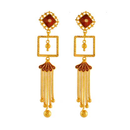 Artistic 22k Gold Hanging Earrings With Minute Details