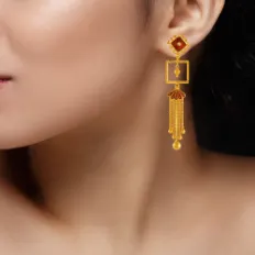 Artistic 22k Gold Hanging Earrings With Minute Details