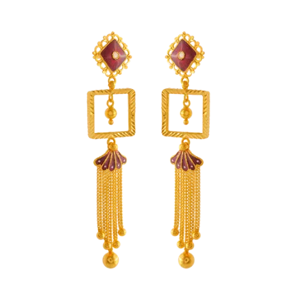 Artistic 22k Gold Hanging Earrings With Minute Details