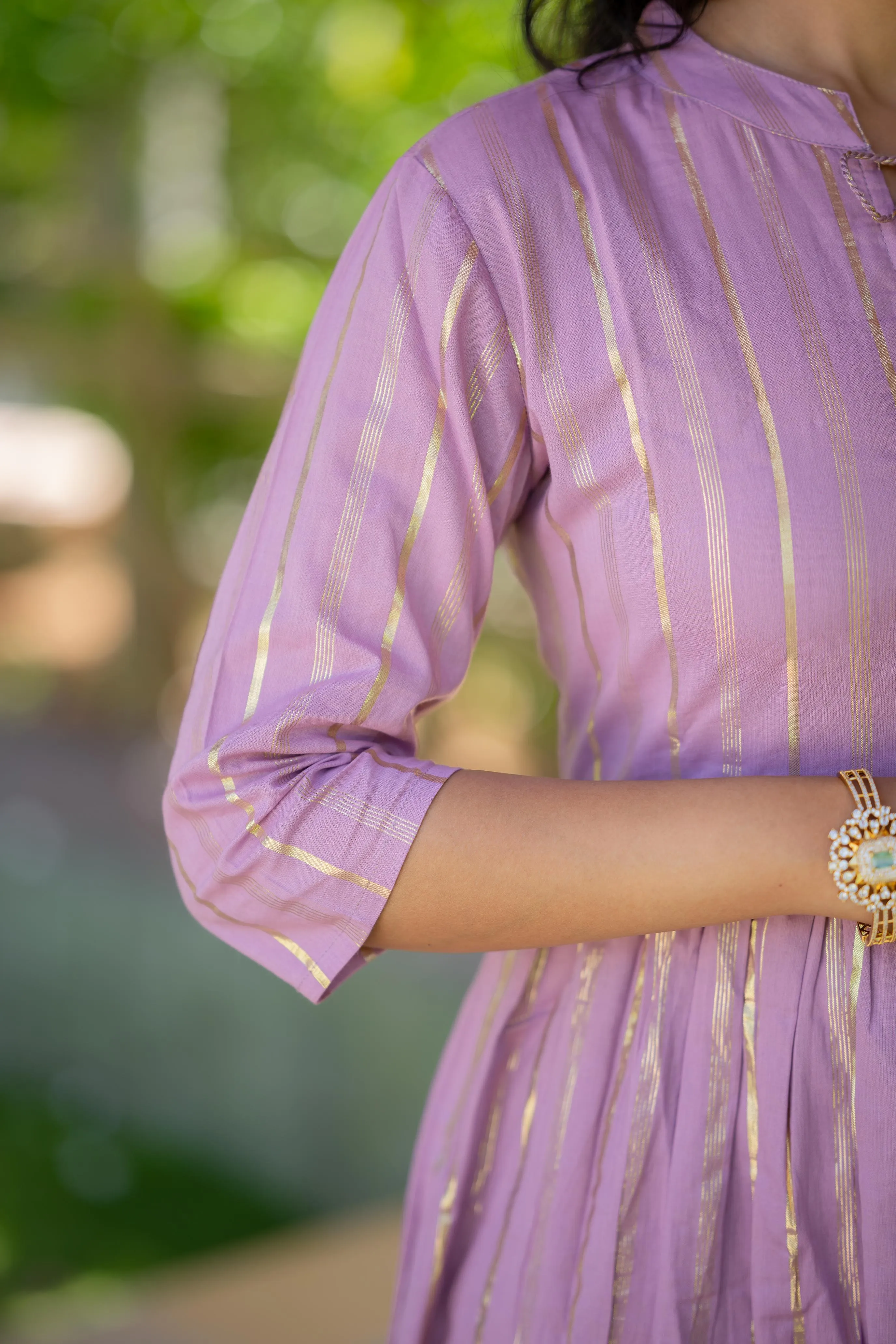 Ayra ( lilac ) - lurex cotton anarkali suit set in lilac colour