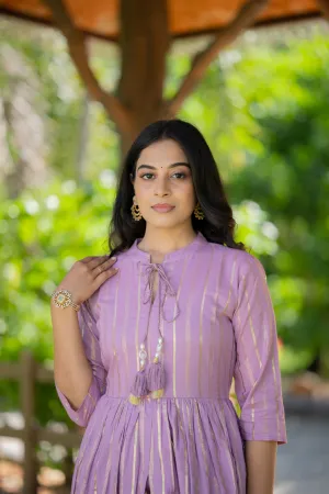 Ayra ( lilac ) - lurex cotton anarkali suit set in lilac colour