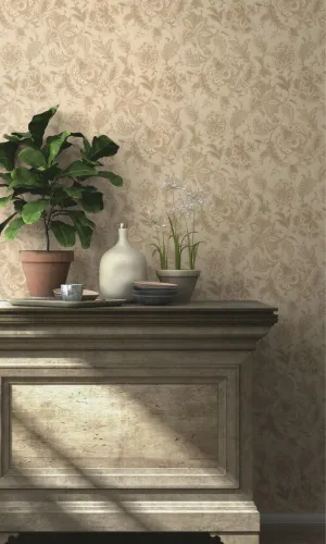 Beige Hand Drawned  Bold Floral Blossoms Wallpaper R7881