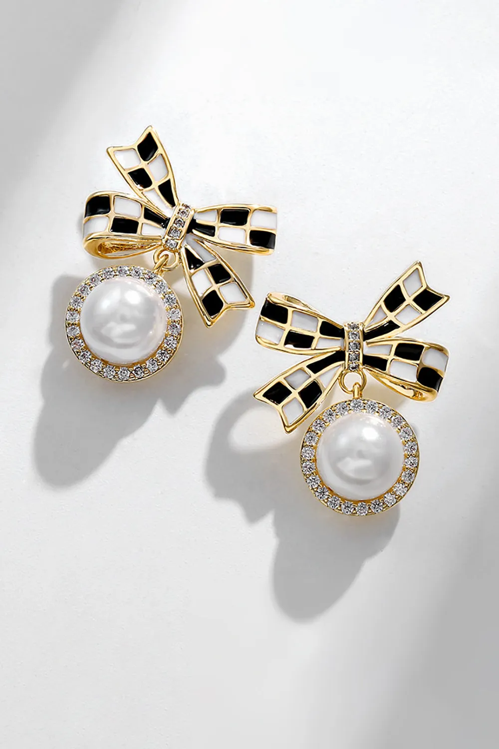Black and White Check Bow Earrings