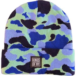 Blue Camo Logo Mens Knit Beanie Hat