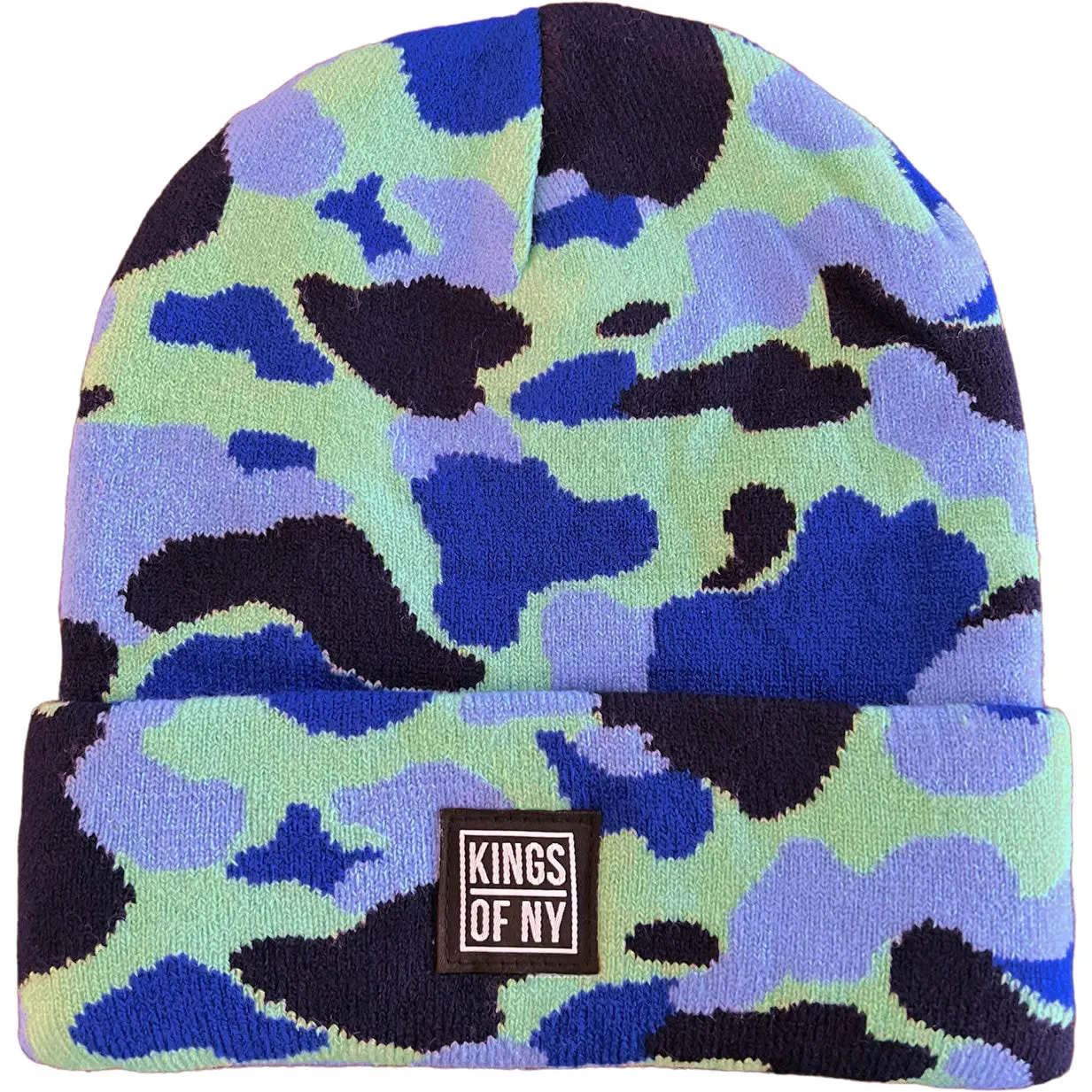 Blue Camo Logo Mens Knit Beanie Hat