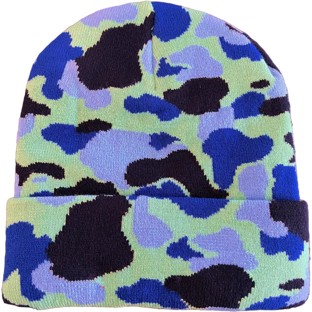 Blue Camo Logo Mens Knit Beanie Hat