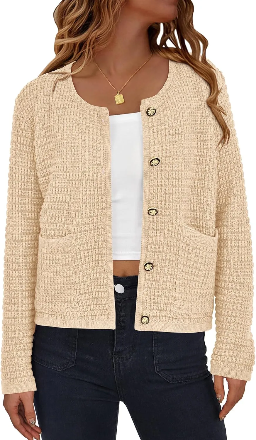 BTFBM Women Cardigan Sweaters Fall Fashion 2024 Button Down Long Sleeve Chunky Knit Open Front Tweed Jacket Outerwear