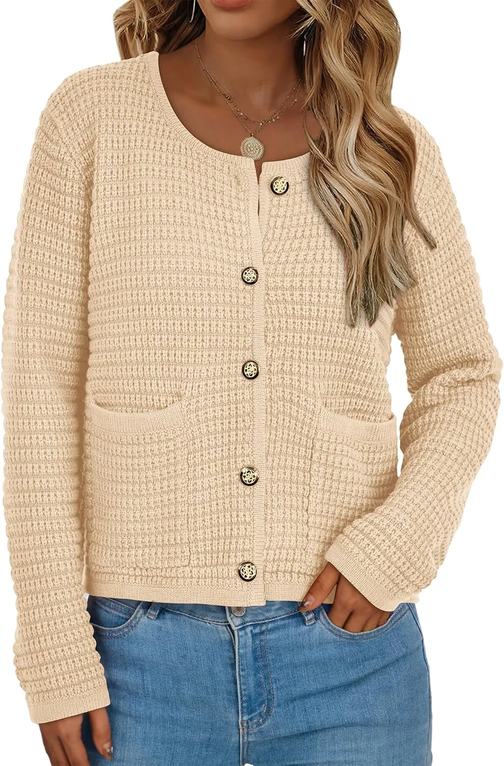 BTFBM Women Cardigan Sweaters Fall Fashion 2024 Button Down Long Sleeve Chunky Knit Open Front Tweed Jacket Outerwear