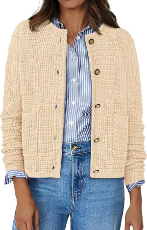 BTFBM Women Cardigan Sweaters Fall Fashion 2024 Button Down Long Sleeve Chunky Knit Open Front Tweed Jacket Outerwear