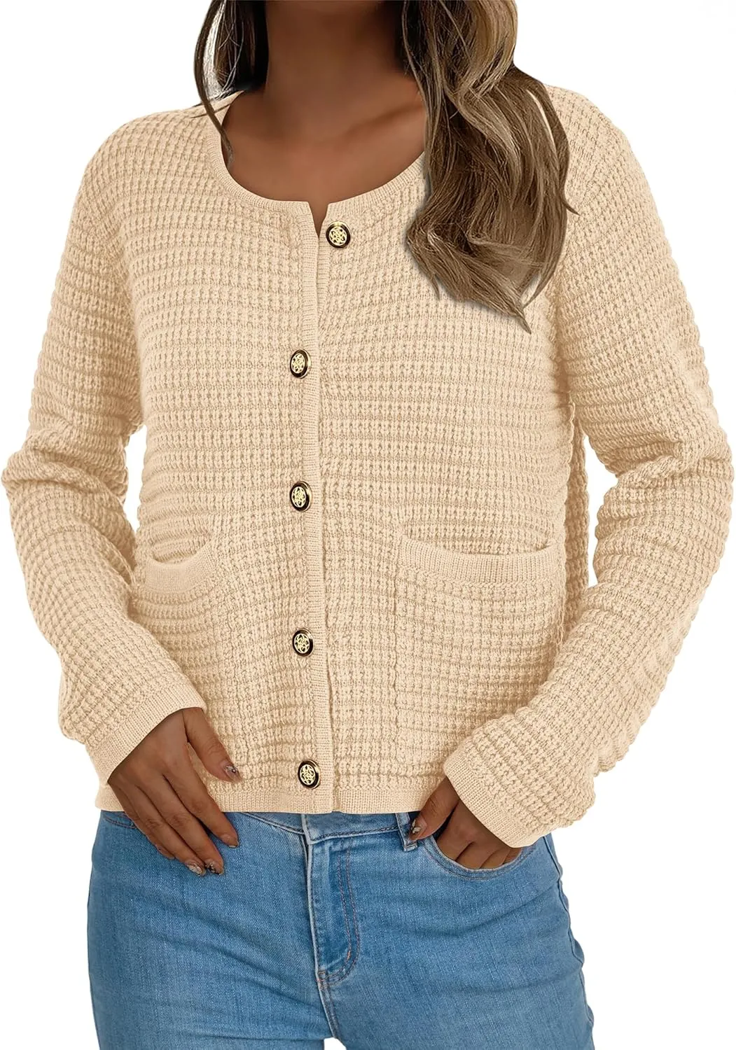 BTFBM Women Cardigan Sweaters Fall Fashion 2024 Button Down Long Sleeve Chunky Knit Open Front Tweed Jacket Outerwear