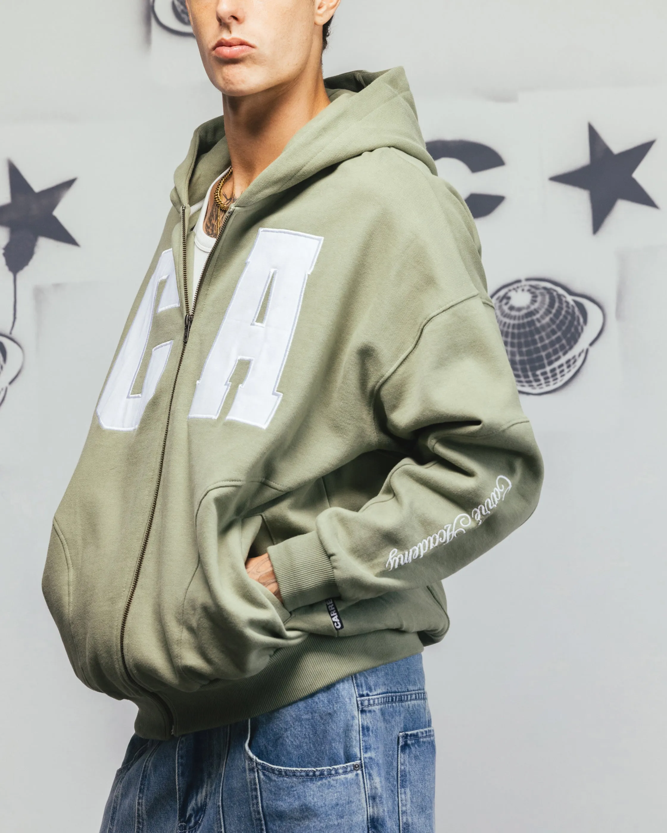 Carre Legacy Panelled Zip Hoodie Green