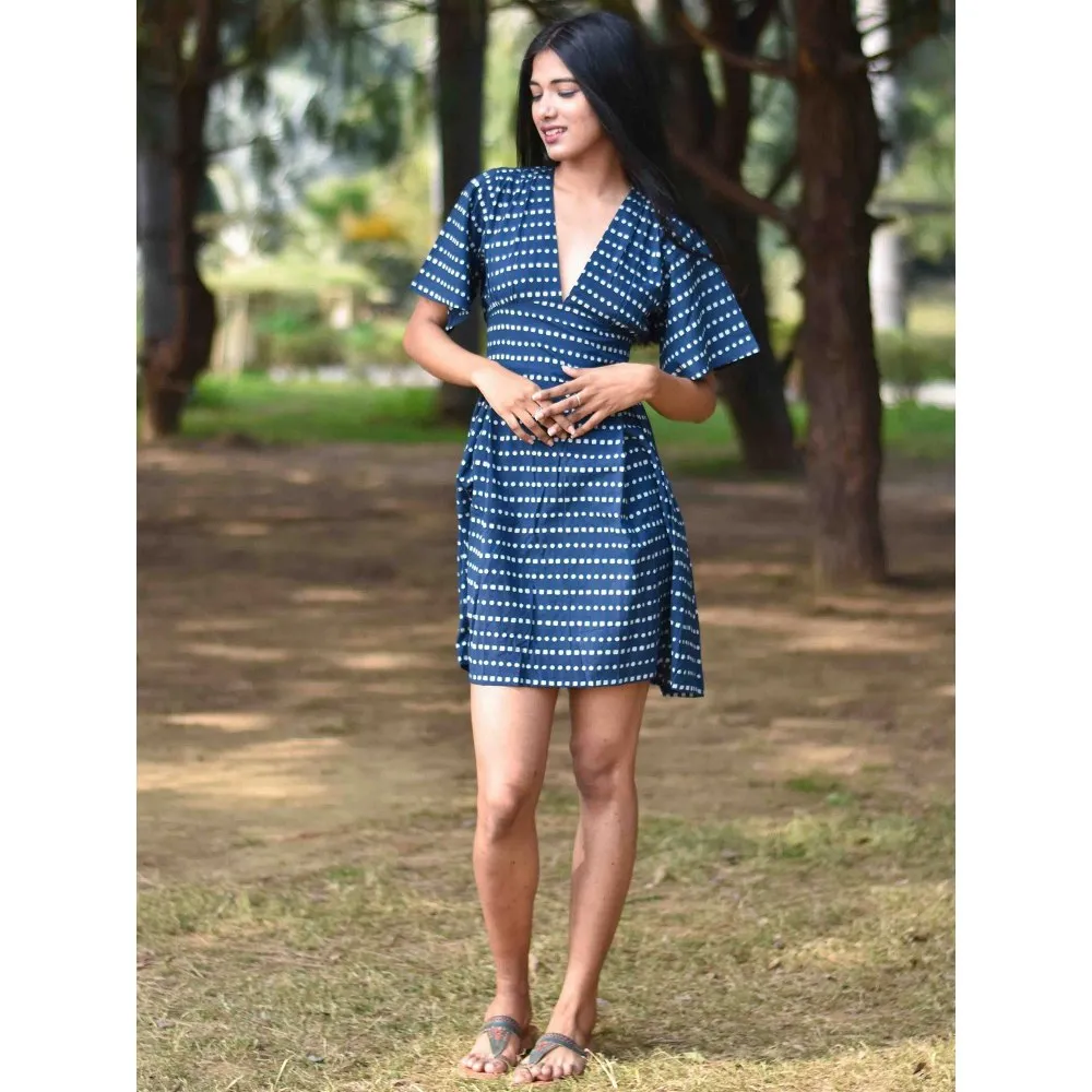 Chidiyaa Blue Block Printed Dress - Nupur
