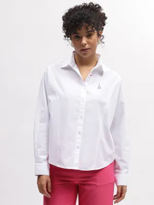Elle Women White Solid Spread Collar Full Sleeves Shirt