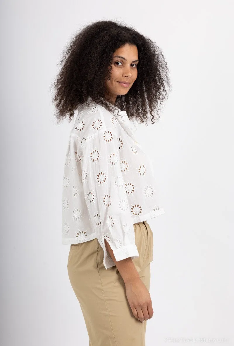 Embroidered LS Crop Top