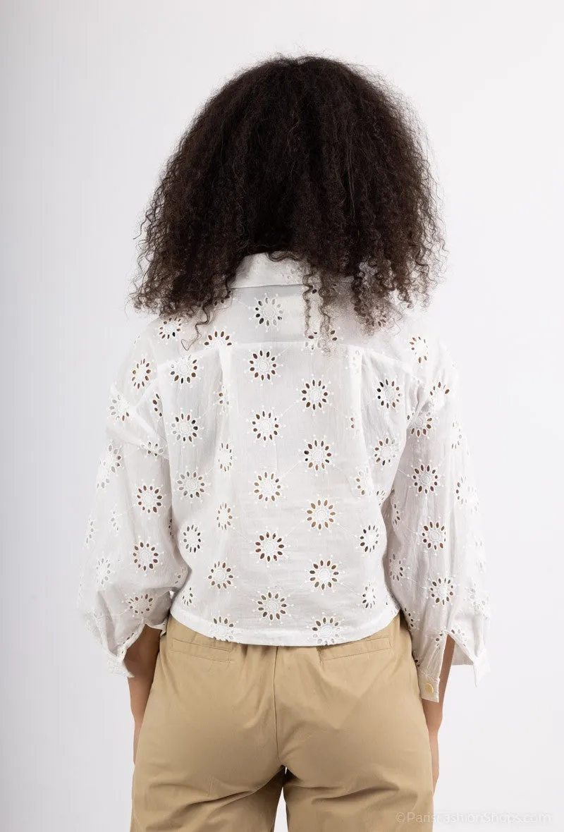 Embroidered LS Crop Top