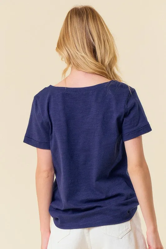 Embroidered Star V Neck Tee