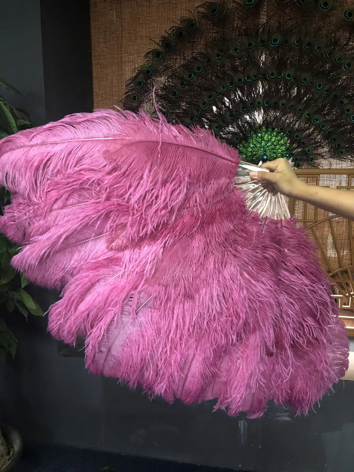 Fuchsia Advanced XL 2 Layers Ostrich Feather Fan 34"x 60"