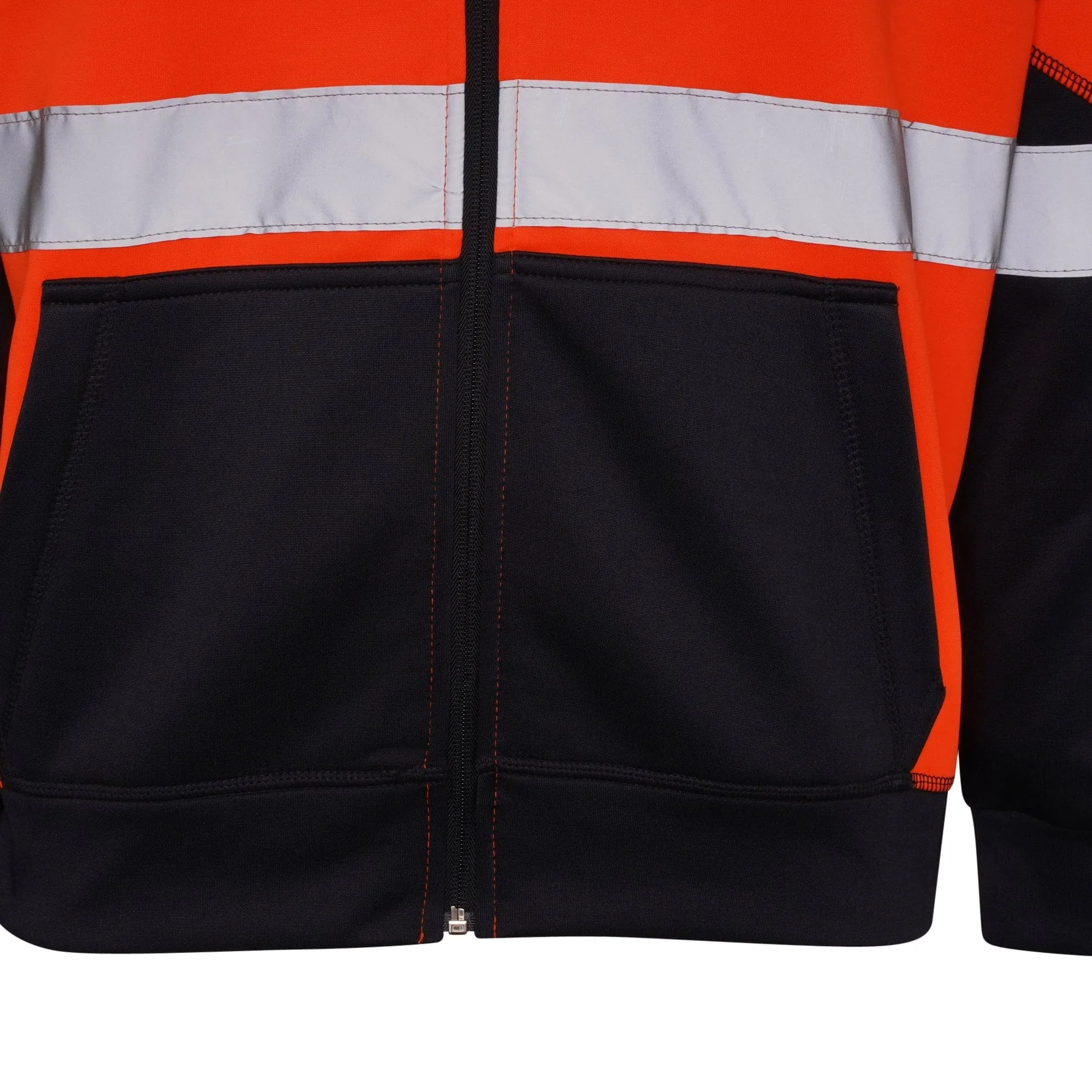 High Vis 3 Pockets 5 thread Zipper Hoodies - Orange/Navy