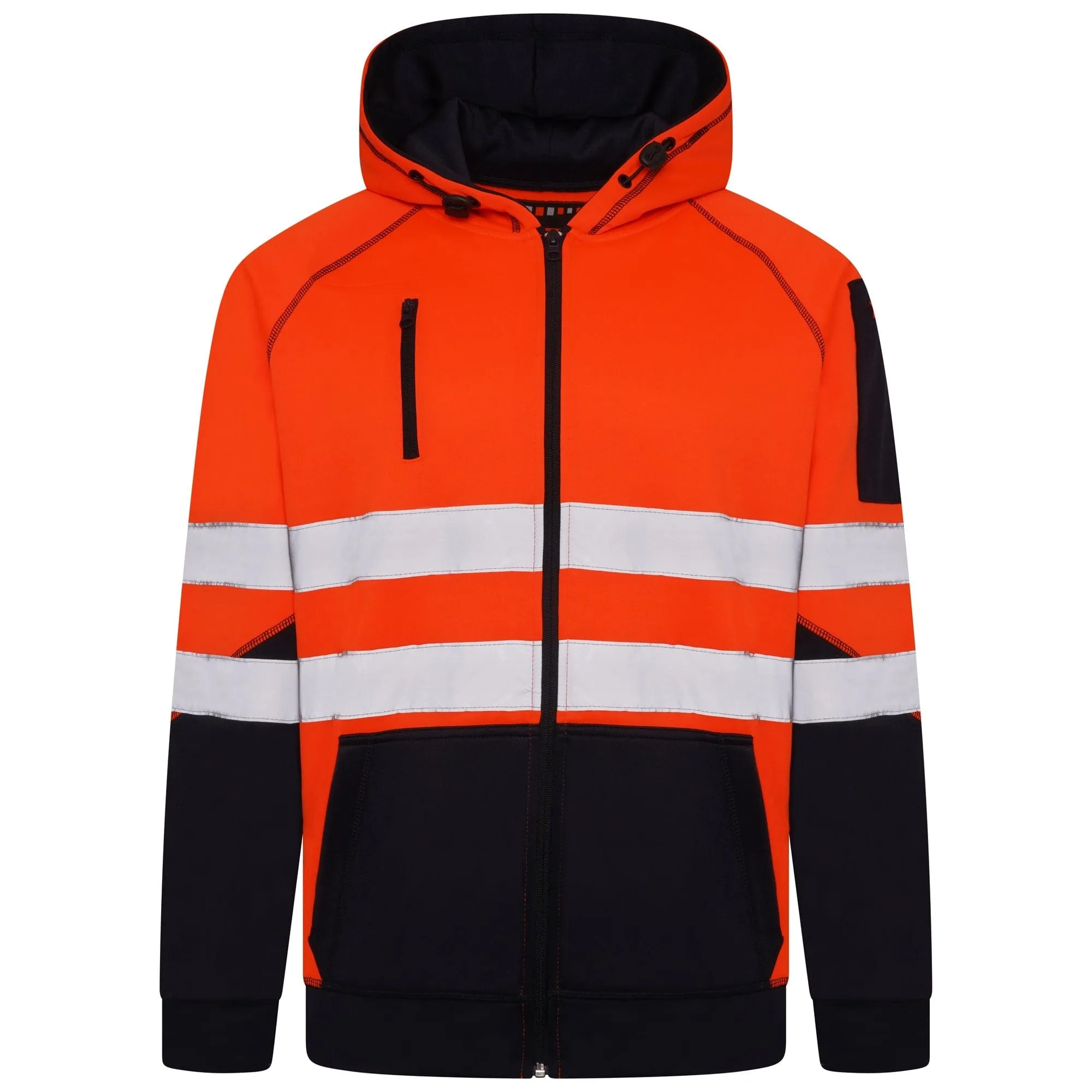 High Vis 3 Pockets 5 thread Zipper Hoodies - Orange/Navy