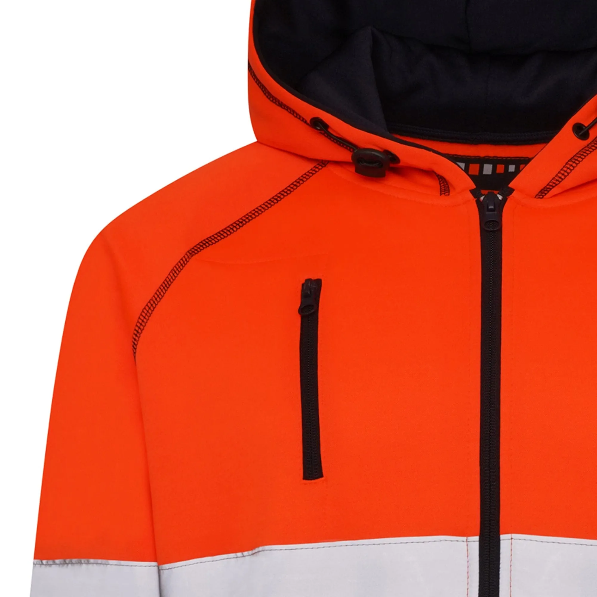 High Vis 3 Pockets 5 thread Zipper Hoodies - Orange/Navy