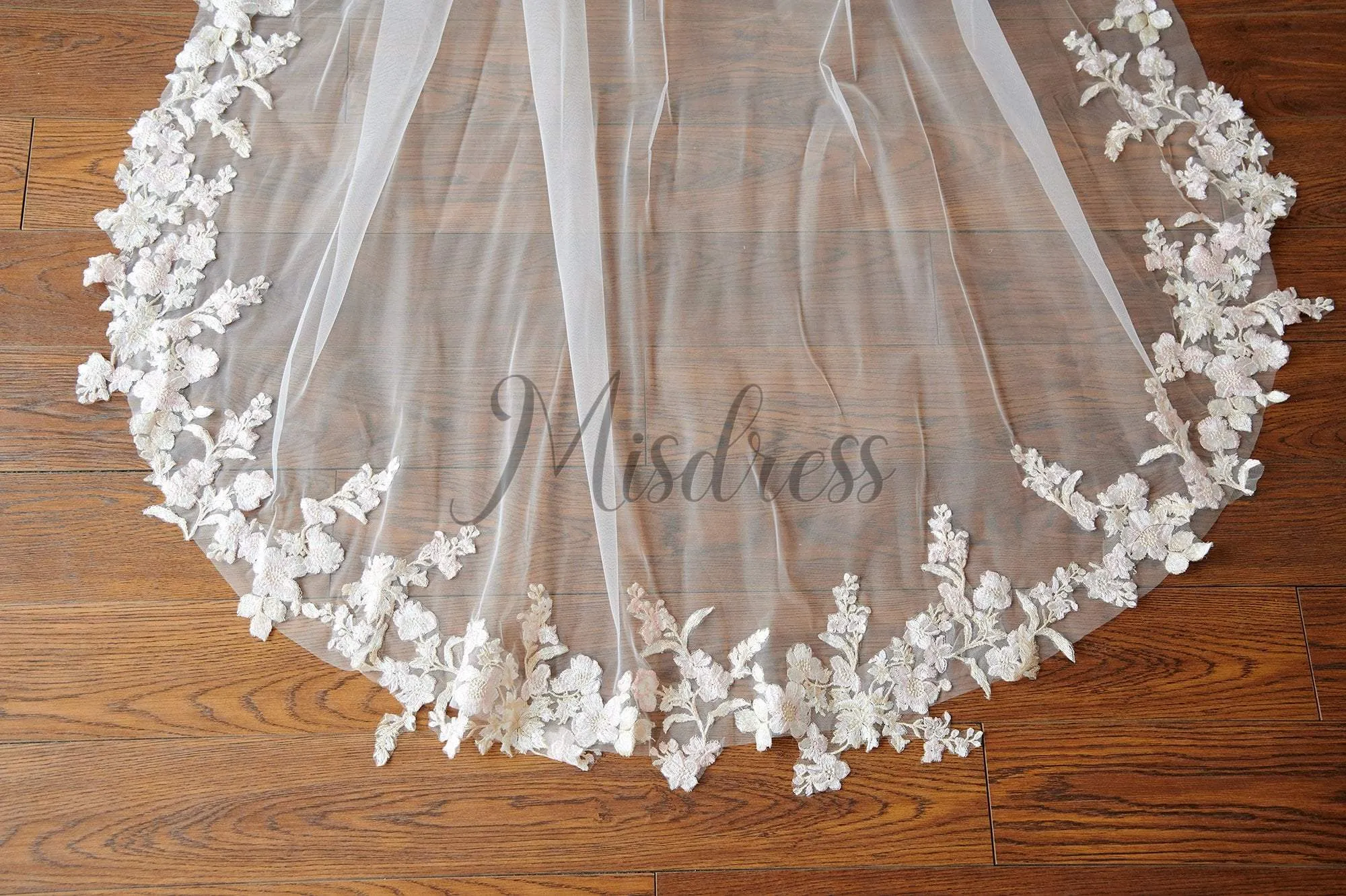 Ivory Tulle Champagne Lace Long Cathedral Wedding Bridal Veil