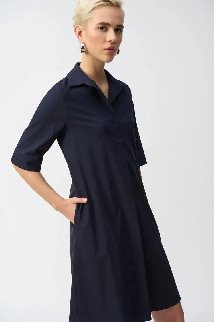 Joseph Ribkoff Midnight Blue Stretch Poplin Trapeze Dress