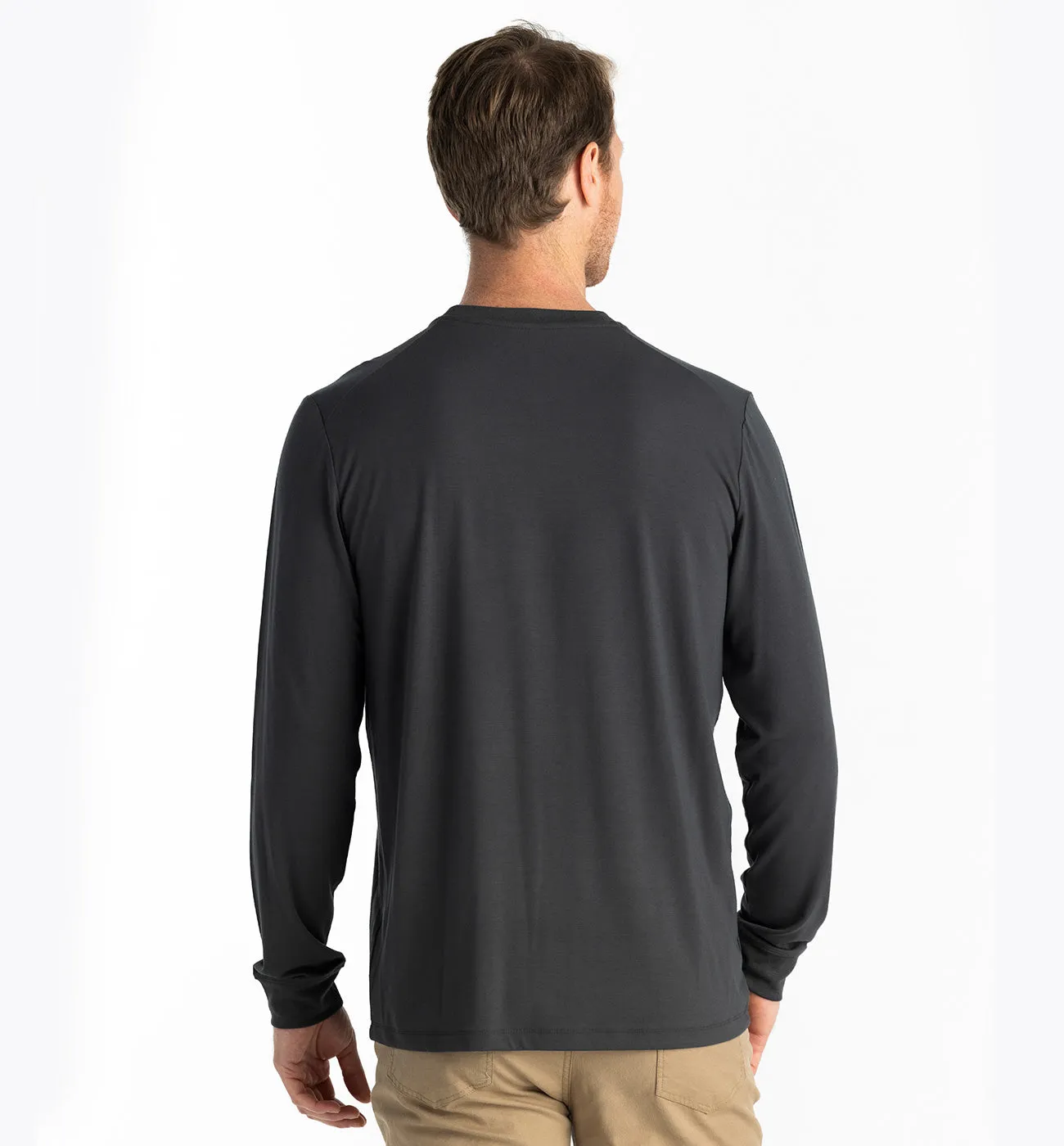Men's Bamboo Flex Long Sleeve Pocket Tee - Black Sand