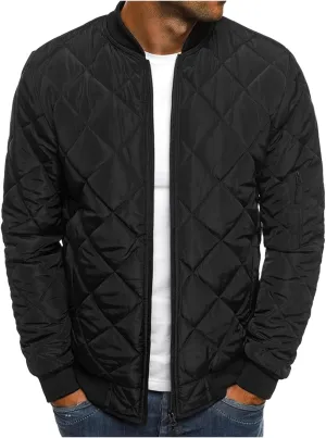 Mens Bomber Jacket Diamond Quilted Jackets Lightweight Varsity Winter Coat Warm Zip Up Cotton Padded Coats Outerwear