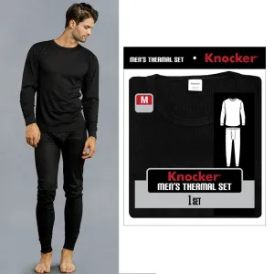 Mens Thermal Underwear Set Knocker Long Sleeve Pajamas Pants Sleep Black Size M