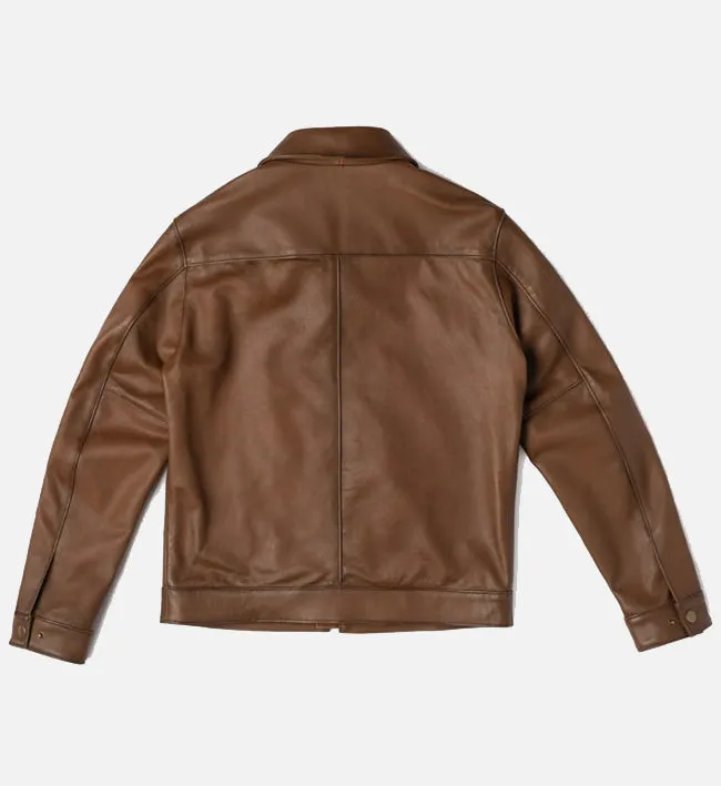 Men's Walnut Shirt Collar Style Leather Jacket