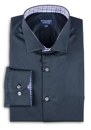 Navy Fine Poplin Men's Shirt With Designer Contrast Detail