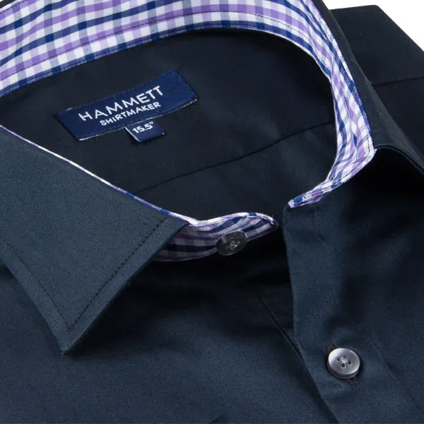Navy Fine Poplin Men's Shirt With Designer Contrast Detail