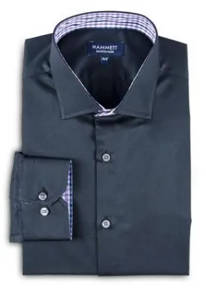 Navy Fine Poplin Men's Shirt With Designer Contrast Detail