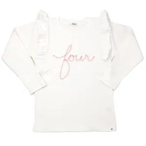 oh baby! four Birthday Pink Eyelash Cotton Millie Long Sleeve Tee - Cream